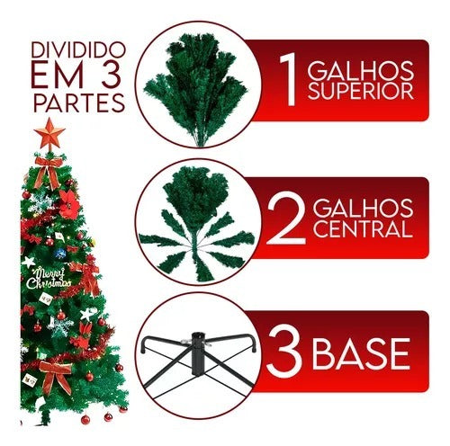 Arvore De Natal 150cm Verde 300 Galhos Tradicional+75enfeite